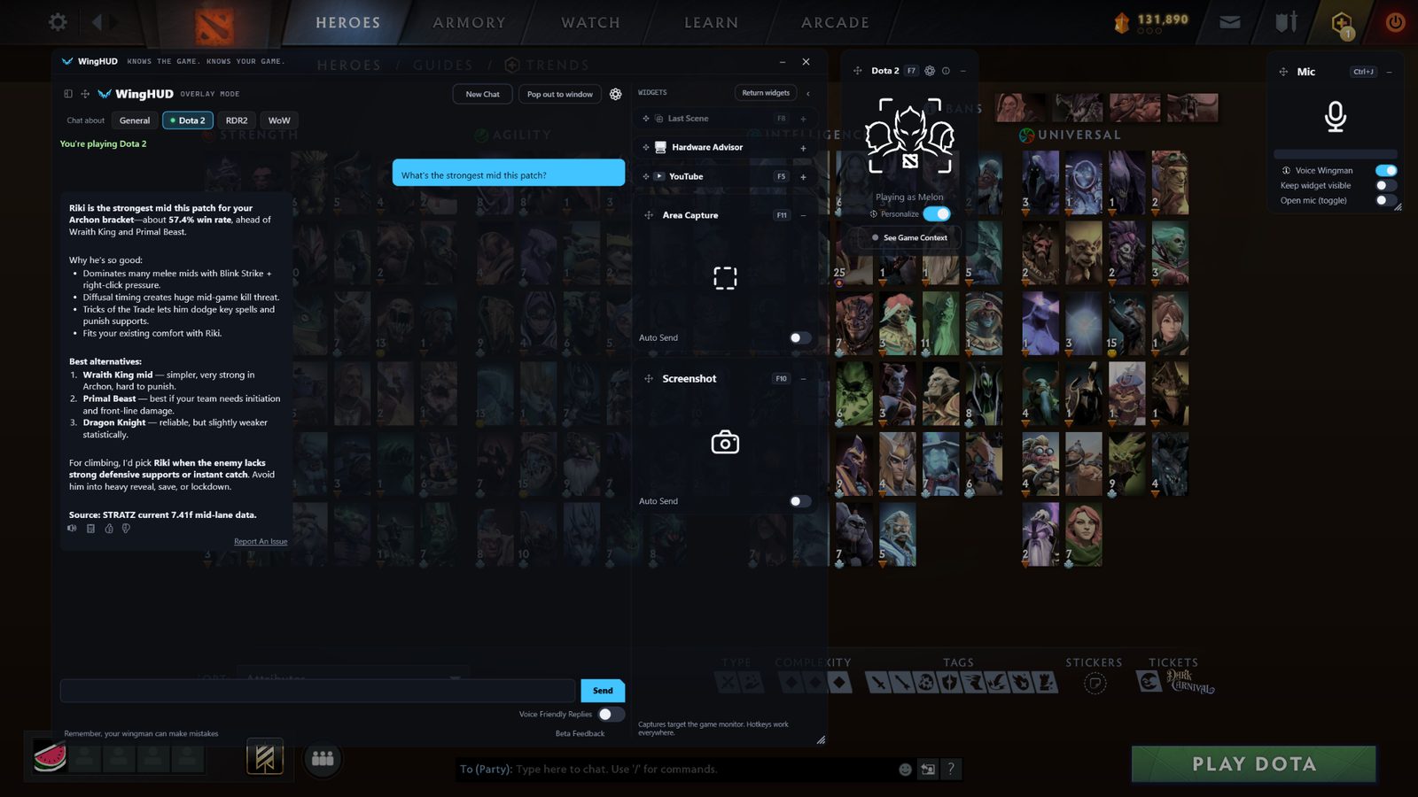 WingHUD answering which Dota 2 mid hero is strongest this patch