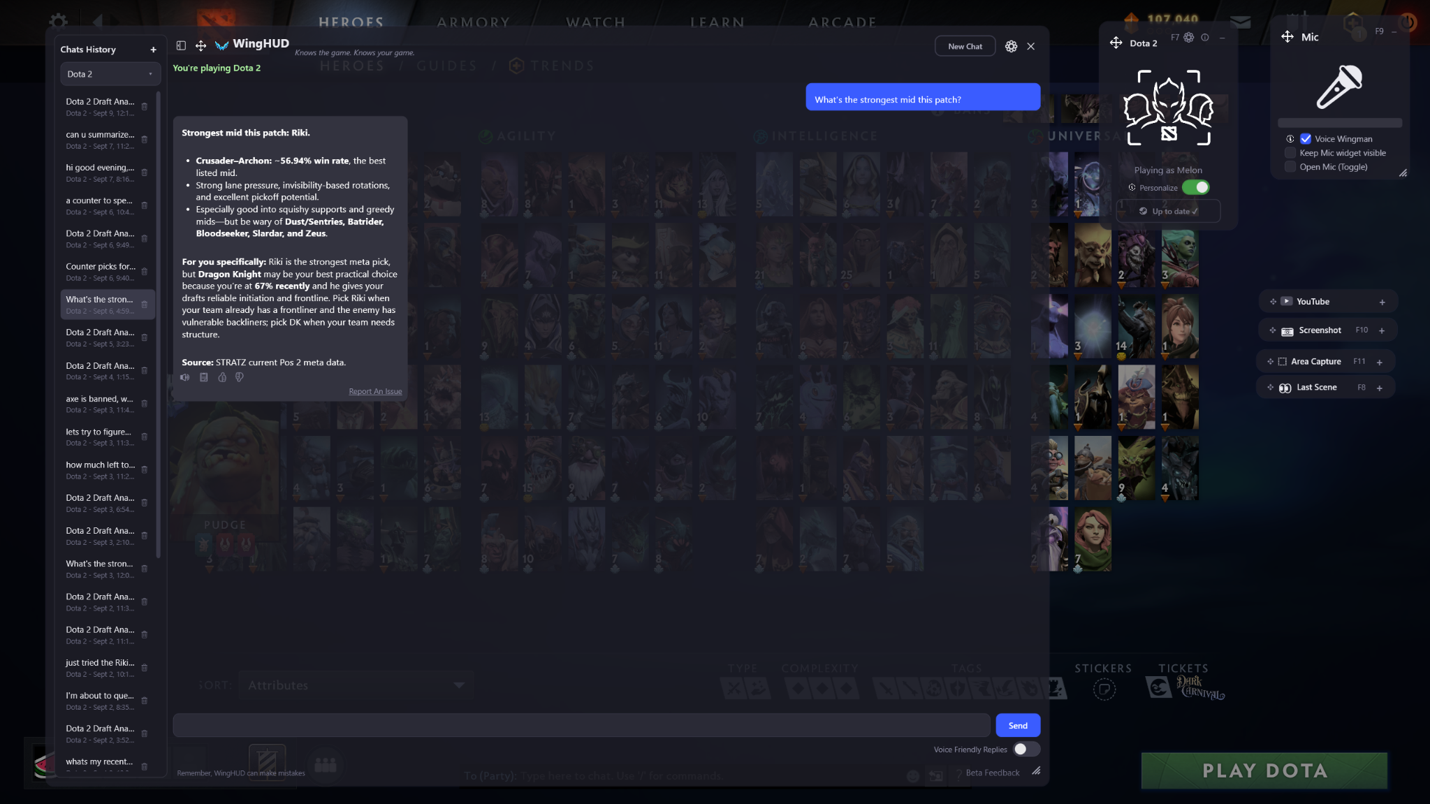 WingHUD answering which Dota 2 mid hero is strongest this patch